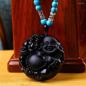 Collares pendientes Obsidiana negra Pixiu Collar Trae riqueza y buena suerte Joyas para Mujeres Hombres Amitabha Buddha Amulet Medition