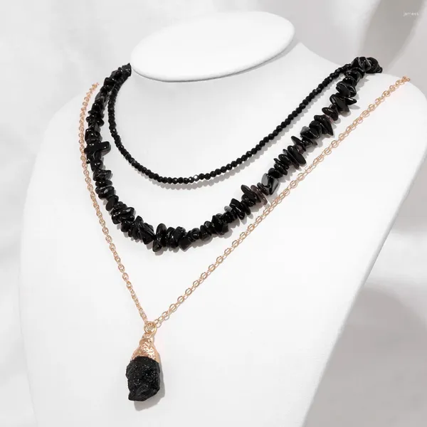 Colliers pendants Collier pendent de pierre d'obsidienne noire
