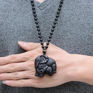 Colliers pendants Black Obsidian richesse mère Elephant Collier Men Femmes Bijoux Party Accessoires Cadeaux