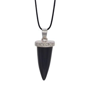 Hanger kettingen zwarte onyx kwarts ketting traan druppelpunt kegel genezende kristallen en stenen sieraden verklaring Bijoux