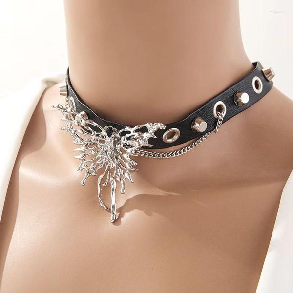 Pendentif Colliers Noir Punk Collier Cuir Spikes Charme Papillon Collier Ras Du Cou Pour Femmes Parti Goth Bijoux Cadeau