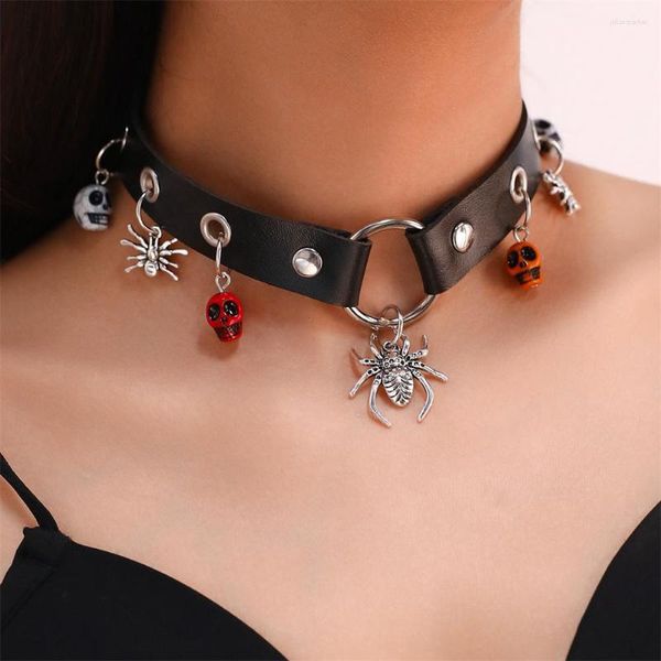 Pendentif Colliers Black Punk Street Collier Bijoux pour femmes Mode Harajuky Style PU Cuir Sautoirs Halloween Spider Femme Collares
