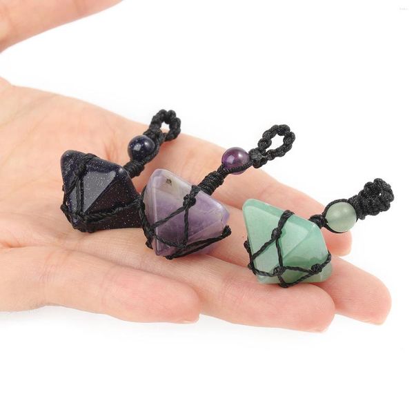 Pendentif Colliers Noir Corde Sangle Net Pyramide Forme Naturel Rouge Jasper Améthyste Agate Charmes Pour La Fabrication De Bijoux Collier De Bricolage