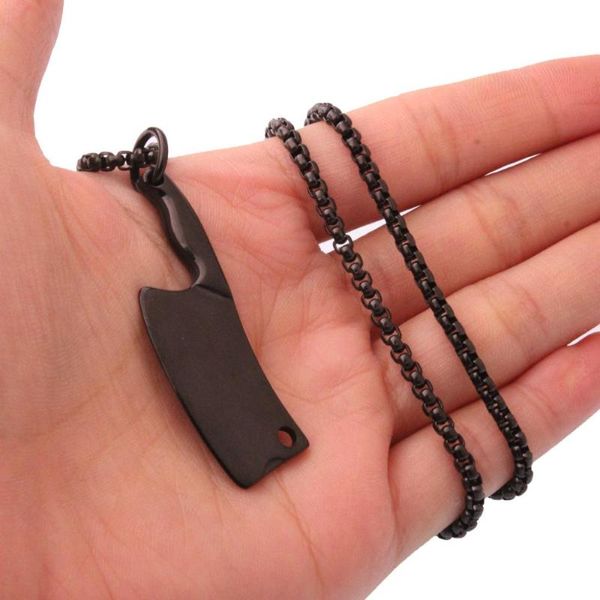 Pendentif Colliers Ton Noir Petit Couteau De Cuisine Collier Avec Chaîne De Boîte Gratuite En Acier Inoxydable 316L Bijoux Mâle Cadeau De Noël