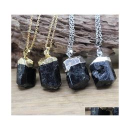 Collares pendientes Turmalina negra Colgantes Cadenas Chakra Curación Cristal Natural Gmes Cuarzo Chips Reiki Chams Collar Mujeres Gota Dhd6O