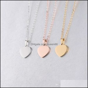 Collares pendientes Amor en blanco Collar de corazón Corazones de acero inoxidable Encanto Oro Rosa Sier Joyería de moda Para el comprador Grabado propio Gota Otkto