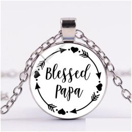 Pendentif Colliers Blessed Mama Papa Collier Simple Lettre Imprimer Verre Sier Plaqué Chandail Chaîne Pères Fête Des Mères Meilleurs Cadeaux Drop D Dhpzr