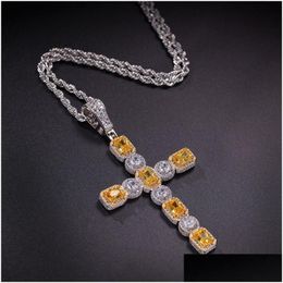 Collares pendientes Bling Cubic Zirconia Men Hiphop Cross Necklace Iced Out 18K Gold Sier Plateado Hip Hop Joyería Drop Delivery Colgantes Dh0Wj