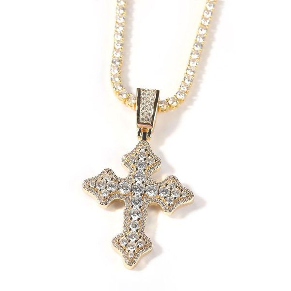 Pendentif Colliers Bling Diamant Pierre Croix Pendentifs Collier Bijoux Platine Plaqué Hommes Femmes Amant Cadeau Couple Religieux Drop Deli Dhcx7