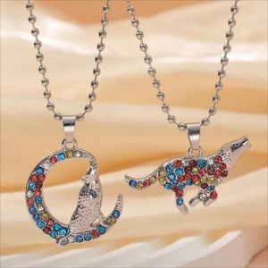 Hanger Kettingen Bling Volledige Kleurrijke Kristal Dier Ketting Glanzende Run Wolf Maan Crescent Kralen Ketting Choker Voor Vrouwen Meisjes Sieraden Gift