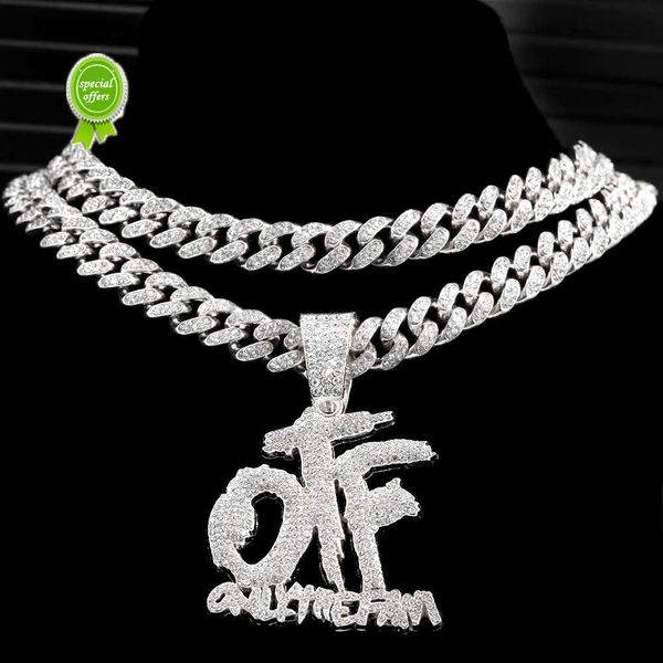 Collares colgantes Bling Iced Out Otf Carta Collar cubano para mujeres Hombres Brillante Zircon Cadena de tenis Hip Hop Joyería 230714 03V5