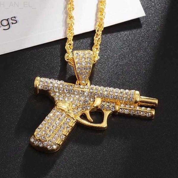 Collares colgantes Bling Iced Out Pistol Colgante Submachine Gun Collar Hombres Personalidad Hip Hop Rock Punk Cool Street Party Joyería Regalo L24313