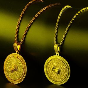 Collares pendientes Bling Out CZ Stone Gold Silver Color US Money Dollar Colgantes redondos giratorios para hombres Hip Hop Rapper JewelryPendant Pendan