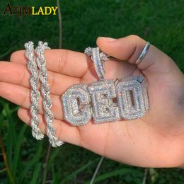 Collares colgantes Bling Shadow CEO Letras Nombre inicial personalizado Collar Iced Out 5A Cubic Zircon Hiphop Joyería fresca para hombres Boy 230803