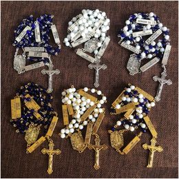 Colliers pendants blilings 6 mm sier couleur cristal ramines perles cinq mystères chapelet relius catholique rosario drop livraison bijou dhlna