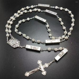 Collares colgantes Blingbling 6 mm color plata cristal cuentas de diamantes de imitación cinco misterios rosario religioso católico rosario