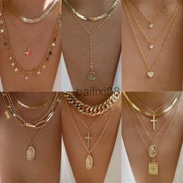 Hanger Kettingen Bls-mirle Mode Goud Kleur Hartvormige Neckle Voor Vrouwen Trendy Multi-Layer Hanger Neckles Set Sieraden Geschenken J230620