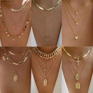 Hangerkettingen Bls spiegel modieuze gouden hartvormige ketting geschikt voor dames modieuze meerlaagse hanger ketting set sieraden geschenkenL2404