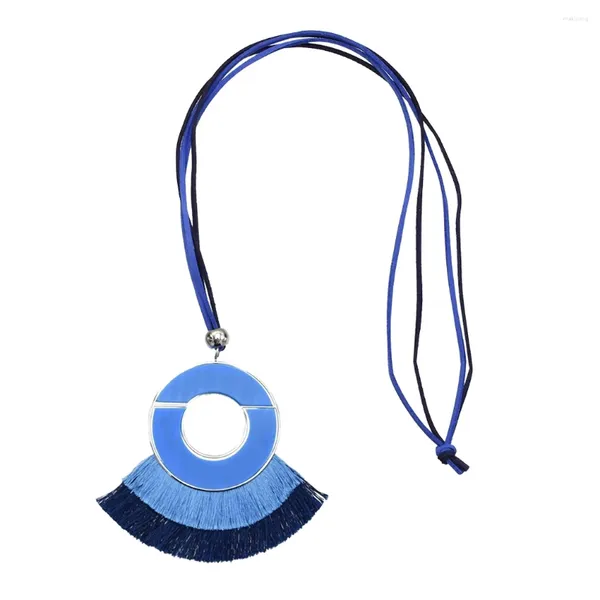 Collares colgantes Azul Negro Sector Hilo de algodón Borla Geométrica Collar redondo para mujeres Bohemian Dream Catcher Gargantilla Collar Joyería