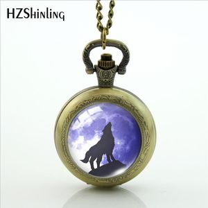 Hanger kettingen blauw zwart wolf maan kleur zakhorloge ronde glazen cabochon handwerk ketting voor vrouwen mannen