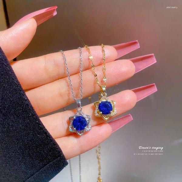 Collares colgantes Cristal azul Mogan David Estrella para mujeres Hombres Israel Judío Cadena de acero inoxidable de collar Joyería