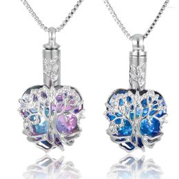 Pendentif Colliers Cristal Bleu Arbre De Vie Urne Collier Pour Cendres Creative Coeur Crémation Bijoux De Mode