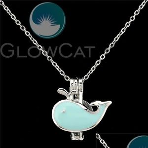 Collares pendientes Esmalte azul Ocean Whale Beads Pearl Cage Per Diffuser Pendants Locket Necklace K1057Pendant Pendantpendant Drop De Dhmwq