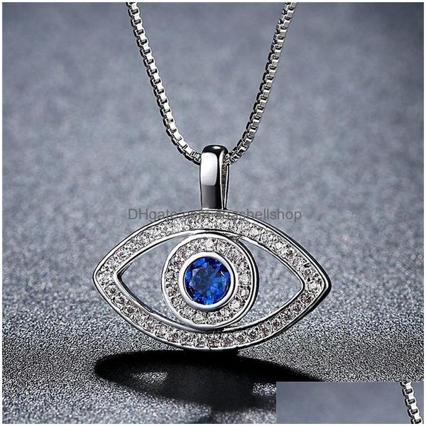 Colliers pendants Collier Evil Eye Crystal Crystal CZ Clavicule Sier Rose Gold Jewelry Third Zircon Fashion Birthday Drop Livrot Dhaxf