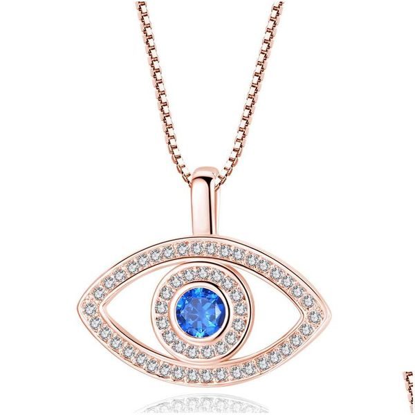 Colliers pendants Collier Evil Eye Crystal Crystal CZ Clavicule Sier Rose Gol Bijoux Troisième Zircon Fashion Birthday Drop Livrot Dhseu