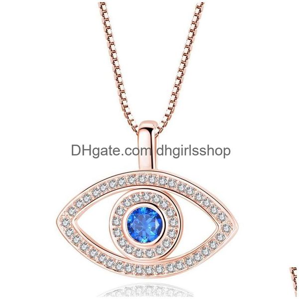 Colliers pendentif bleu mauvais œil pendentif collier de luxe cristal Cz clavicule Sier bijoux en or Rose troisième Zircon mode anniversaire goutte Dhfzg