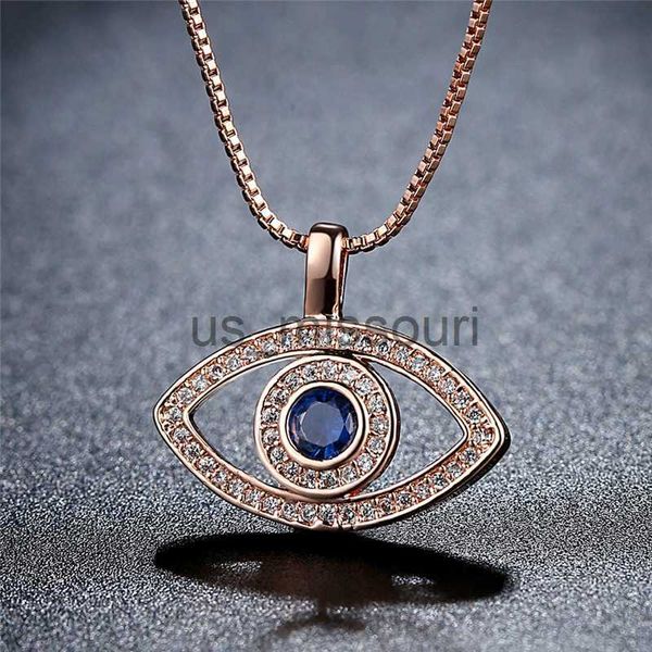 Pendentif Colliers Bleu Evil Eye Pendentif Collier De Luxe Cristal CZ Clavicule Collier Argent Rose Or Bijoux Troisième Oeil Zircon Collier De Mode Birthda J230612