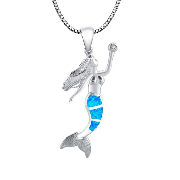 Pendentif Colliers Bleu Opale De Feu Sirène Sterling Sliver Pendentifs Collier Pour Femmes FillesPendentif