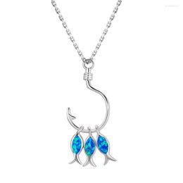 Hanger kettingen blauw vuur opaal drie vishaak ketting zee wereld sieraden voor cadeau