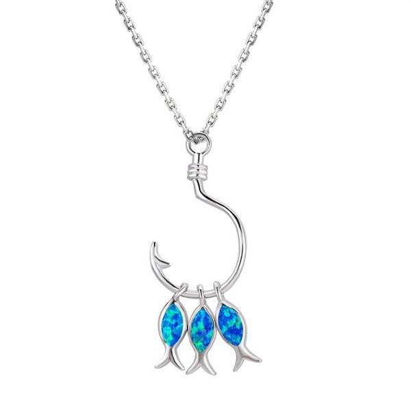 Pendentif Colliers Blue Fire Opal Trois Collier de crochet de poisson pour cadeau205S