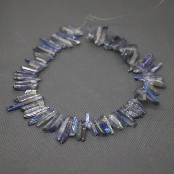 Collares con colgantes Cristal curativo azul Cuenta de cuarzo Degradado perforado superior Punto liso Roca Moda Mujer Joyería fina Collar-KindgemsPendan