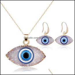 Bijoux inspirés bleu mauvais œil Druzy pierre pendentif collier boucles d'oreilles résine Quartz cristal mode pour Dhseller2010 Dhlsj