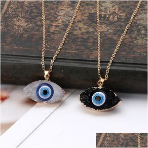 Hangertjeskettingen Blauw Geïnspireerde Sieraden Boze Oog Druzy Stenen Hangertjesketting Hars Kwarts Kristal Modieus Voor Drop Delivery Dhgarden Dhl5Y