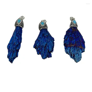 Hanger Kettingen Blauwe Natuurlijke Toermalijn Ketting Met Turkoois DIY Fan Ontwerp Echte Kristallen Vrouwen
