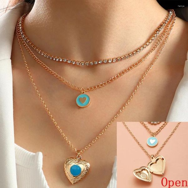 Collares colgantes Blue Ocean Po Box Collar Corazón Cadena multicapa Vintage para mujeres Artículos de gargantilla gótica