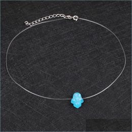 Hanger Kettingen Blauwe Opaal Hamsa Ketting Wit Roze Hand Fatima Hanger Kettingen Clear String Nieuwe Ketting Choker Voor Vrouwen Mode J Dhk1H