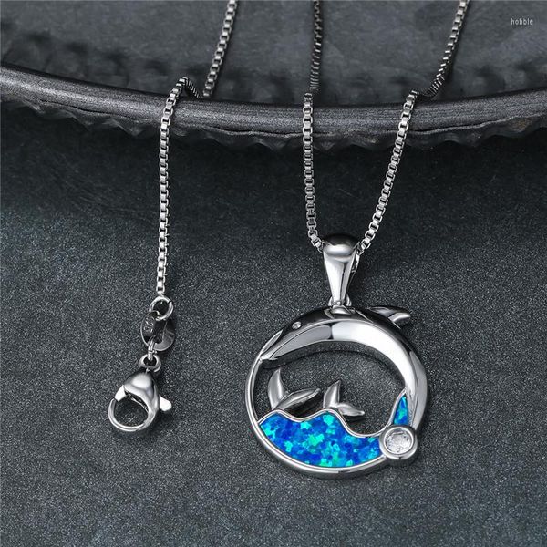 Pendentif colliers bleu opale vague baleine queue collier femme délicate dauphin classique couleur argent chaîne pour femmes bijoux