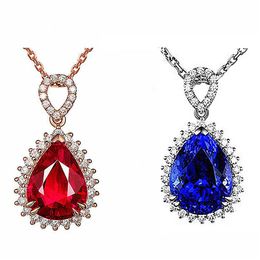Pingente colares azul vermelho diamante gota de água colar rosa cadeias de ouro mulheres colares de cristal moda jóias presente e jóias dhajz