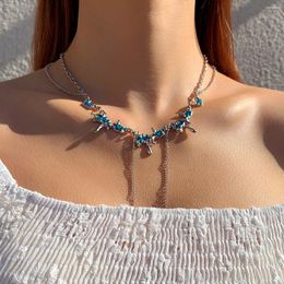 Colliers pendants en strass bleu glas incrusté pour femmes bijoux de coucherie y2k accessoires collares para mujer 2024