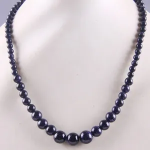Colliers pendants Sandstone bleu gradée des perles rondes Collier 18 pouces bijoux pour cadeau F194