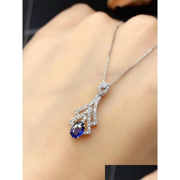 Colliers pendants Collier de pierre précieuse en saphir bleu pour femmes bijoux sier véritable gemme naturel fin d'anniversaire de fête de fête de cadeaux DH0TE