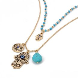 Colliers pendentifs Perles de rocaille bleues Hamsa Collier pour femmes Mtilayer Devils Eye Pendentif Drop Livraison Bijoux Colliers Pendentifs Dhjtk