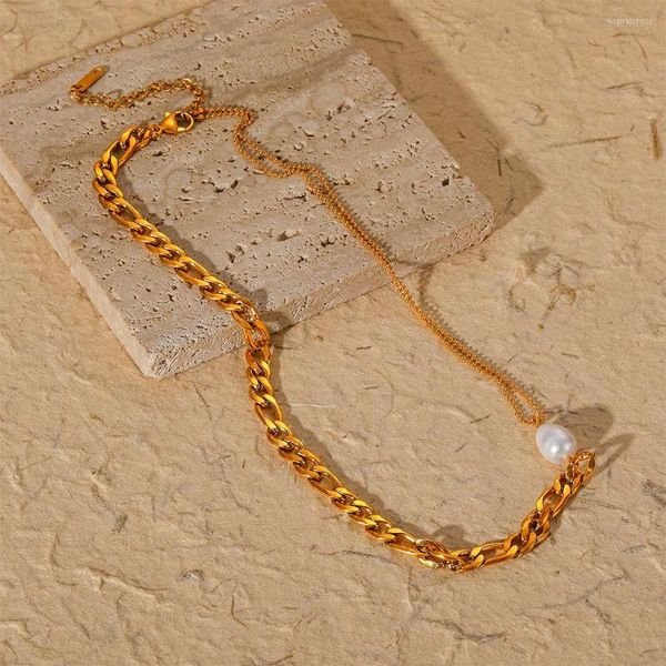 Collares pendientes Boako 316 Acero inoxidable elegante collar de perlas para mujeres 18 K placa de oro joyería moda lujo fiesta clavícula cadena