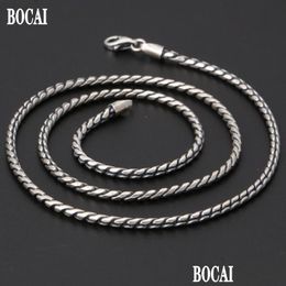 Hanger Kettingen Bocai Nieuwe Echte S925 Pure Sier Sieraden Mannen En Vrouwen Ketting Retro Trendy Eenvoudige Wilde Twist Mecklace Sleutelbeen Keten Otchj