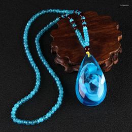 Pendentif Colliers BOEYCJR Océan Bleu Imitation Cire D'abeille Collier Long Fait Main Bijoux Résine Ethnique Vintage Pour Hommes Ou Femmes