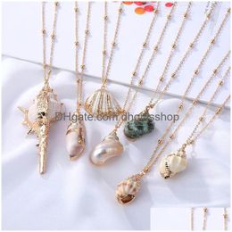 Pendentif colliers Bohême conque coquilles collier naturel mer plage coquille pendentif pour femmes femme Cowrie été fête cadeau bijoux avec Dhzx7